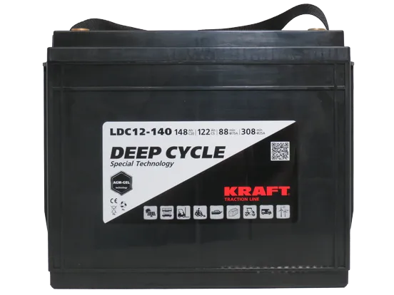 KRAFT 12V-148Ah(C20) L (тяговая) M8 (340*172*286)