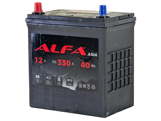 Аккумулятор ALFA Asia 40 JL (330A, 186*129*220) тонкие клеммы