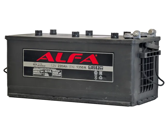 Аккумулятор ALFA 220 (4) рус -/+ (1350A, 516*223*223) клемма болт c бортом (МАЗ).