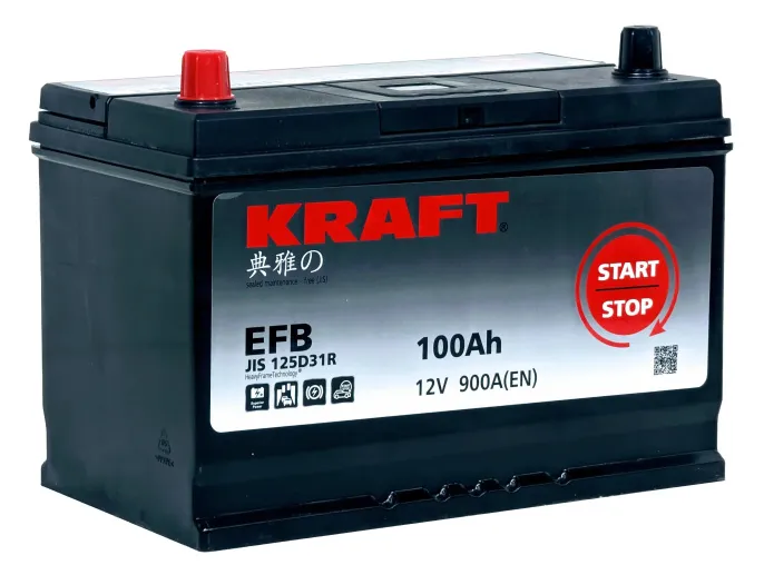 Аккумулятор KRAFT EFB Asia 100 JL (900A, 304*172*220) с бортом