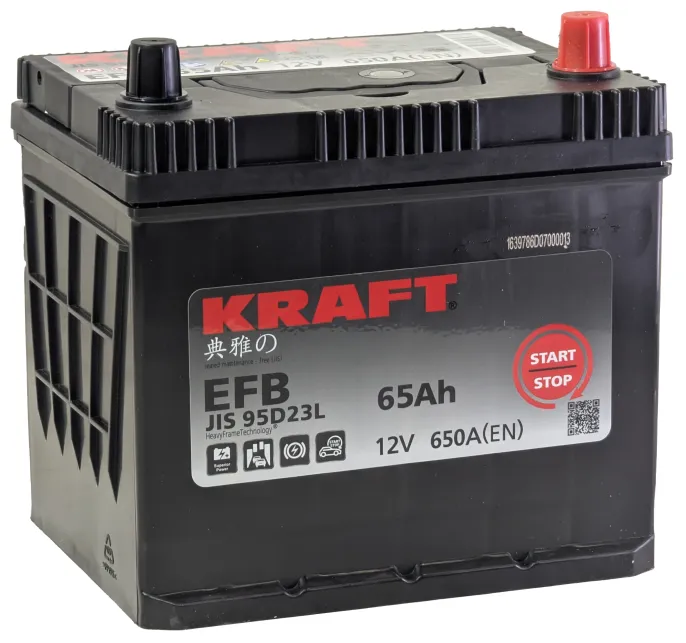 Аккумулятор KRAFT EFB Asia 65 JR (650A, 235*172*220) с бортом