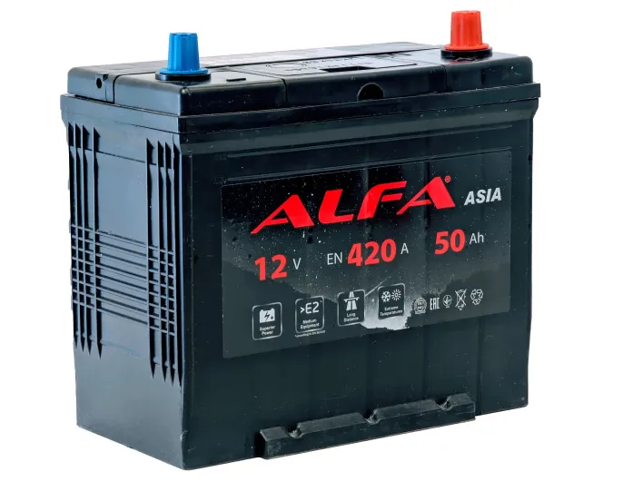 Аккумулятор ALFA Asia 50 JR (420A, 236*129*220) тонкие клеммы с бортом