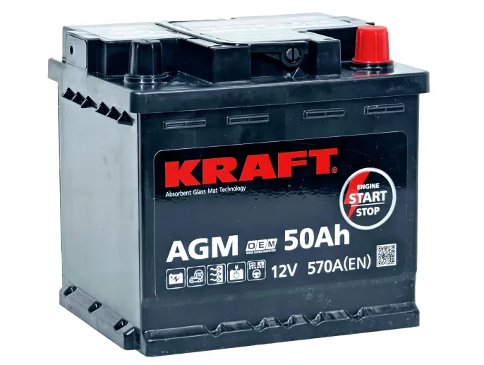 Аккумулятор KRAFT AGM 50 R (570A, 207*175*190)