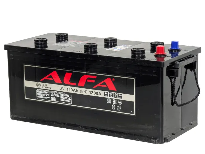 Аккумулятор ALFA 190 (3) евро +/- (1300A, 480*223*223) с бортом