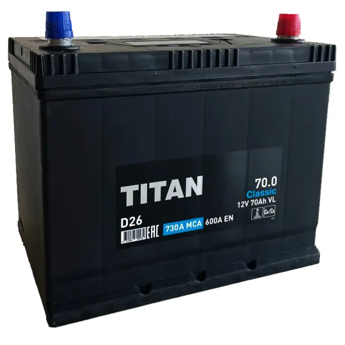Аккумулятор TITAN Classic Asia 70 JR (600A, 260*173*220) с бортом.
