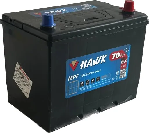 Аккумулятор HAWK Asia 70 JR (650A, 260*173*220) с бортом.