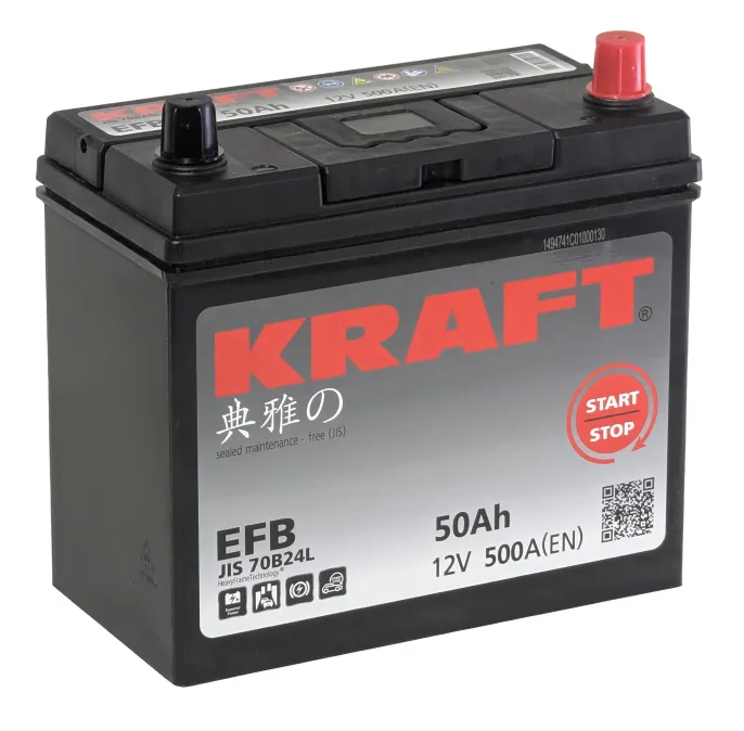 Аккумулятор KRAFT EFB Asia 50 JR (500A, 237*126*220)