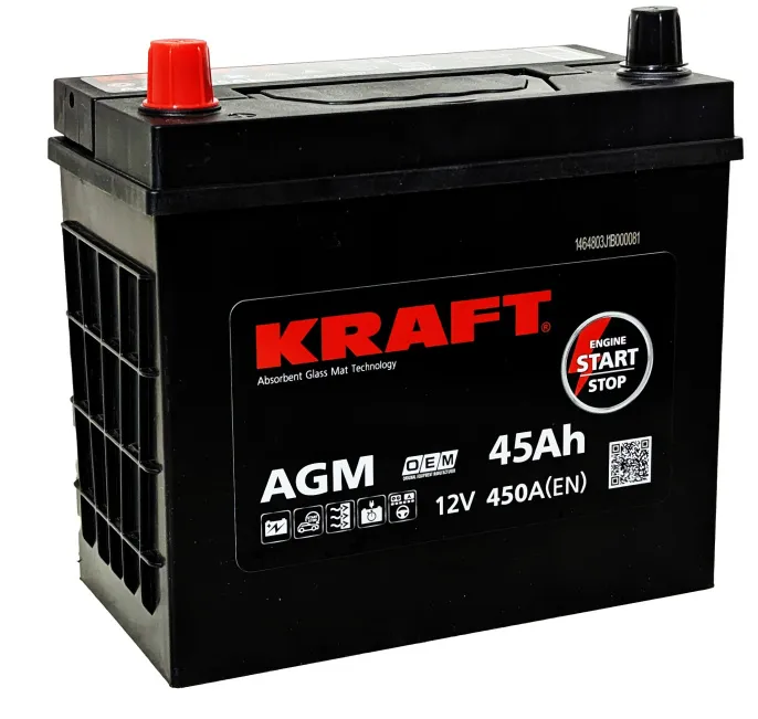 Аккумулятор KRAFT AGM Asia 45 JL (450A, 236*128*220)