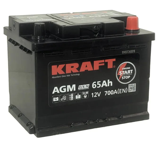 Аккумулятор KRAFT AGM 65 R (700A, 242*175*190)