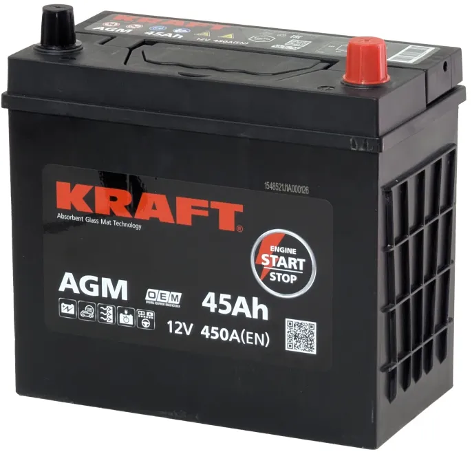 Аккумулятор KRAFT AGM Asia 45 JR (450A, 236*128*220)
