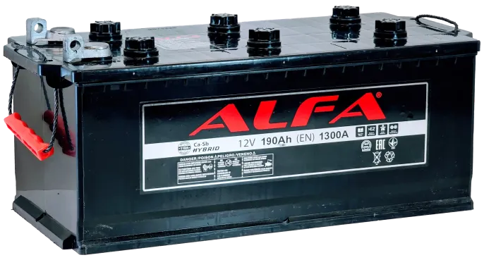 Аккумулятор ALFA 190 (4) рус -/+ (1300A, 524*239*223) болт с бортом