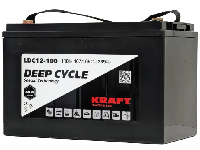 Аккумулятор KRAFT 12V-118Ah(C20) L (тяговая) M8 (330*173*220)