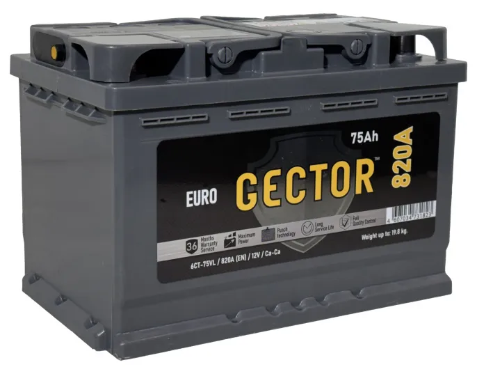 Аккумулятор GECTOR (АКОМ) 75 R (820A, 277*175*190)