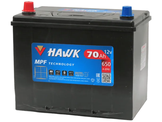 Аккумулятор HAWK Asia 70 JL (650A, 260*173*220) с бортом.