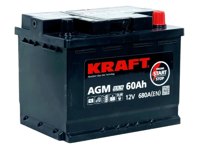 Аккумулятор KRAFT AGM 60 R (680A, 242*175*190)