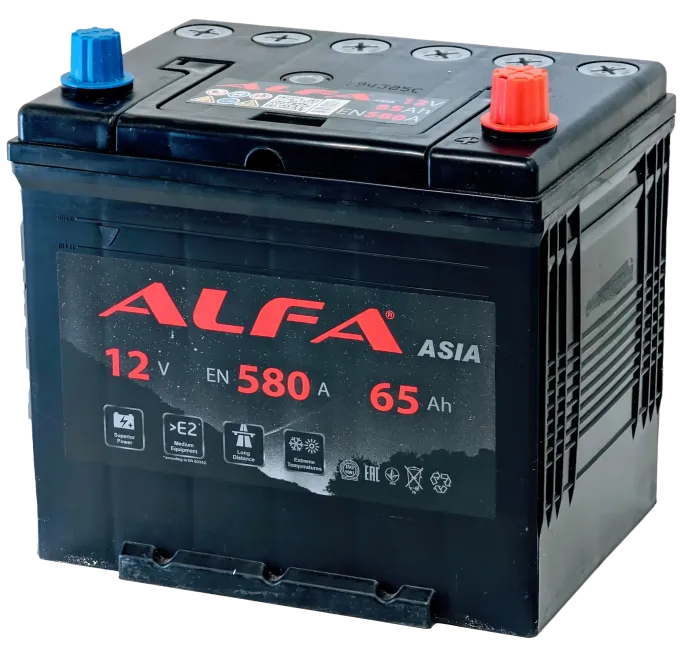 Аккумулятор ALFA Asia 65 JR (580A, 230*173*220) с бортом