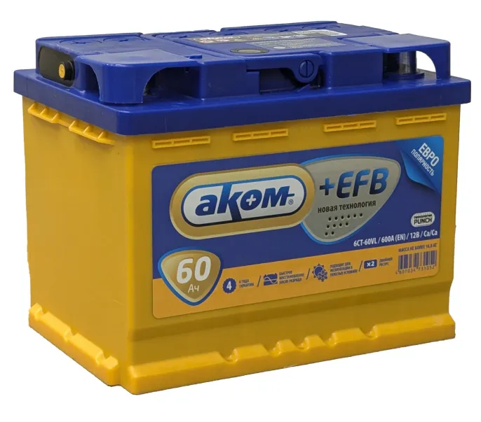 Аккумулятор AKOM +EFB 60 (600А, 242*175*190)