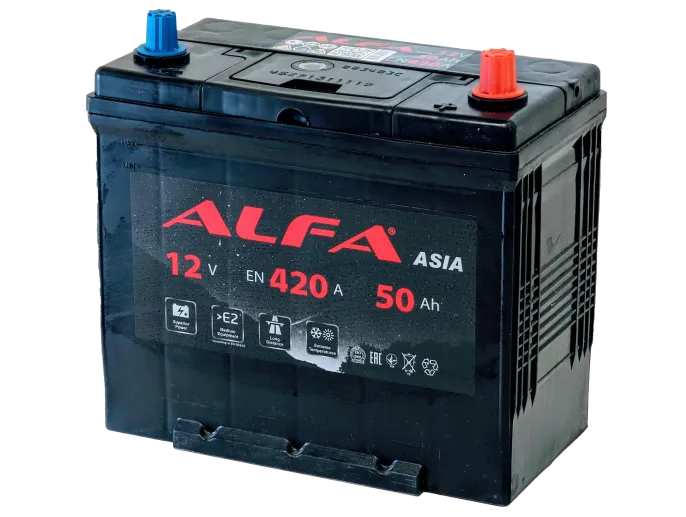 Аккумулятор ALFA Asia 50 JR (420A, 236*129*220) тонкие клеммы с бортом