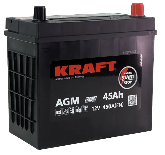 Аккумулятор KRAFT AGM Asia 45 JR (450A, 236*128*220)