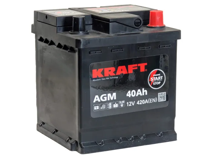Аккумулятор KRAFT AGM 40 R (420A, 175*175*190)