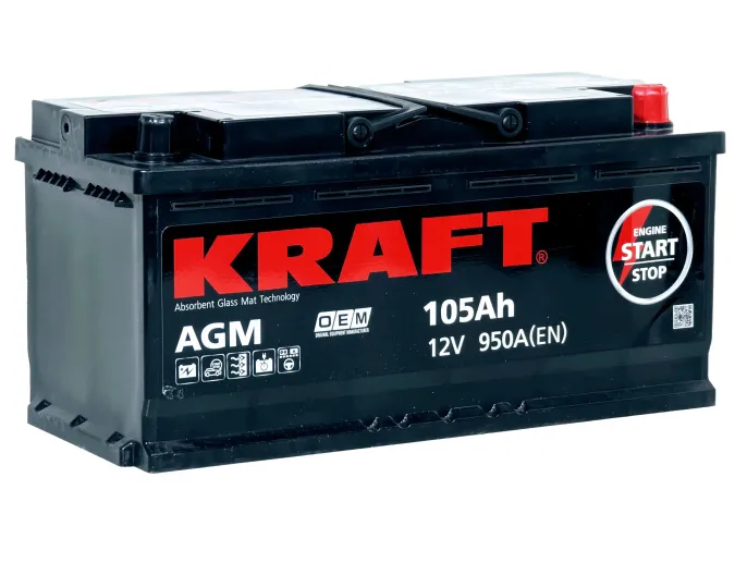 Аккумулятор KRAFT AGM 105 R (950A, 394*175*190)