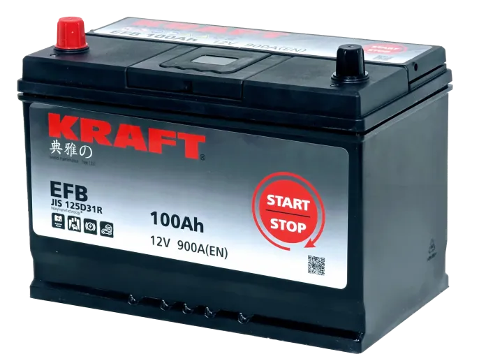 Аккумулятор KRAFT EFB Asia 100 JL (900A, 304*172*220) с бортом