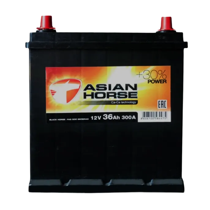 Аккумулятор Asian Horse 36 JR (300A, 187*127*225) тонкие клеммы с бортом