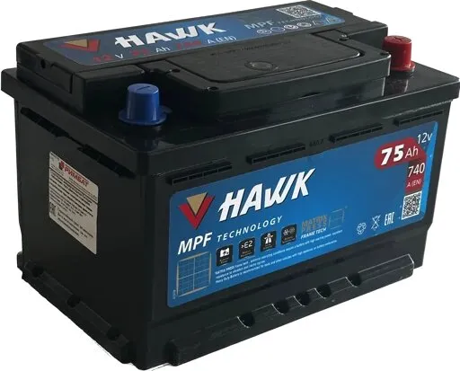 Аккумулятор HAWK 75 R низк. (740A, 278*175*175).
